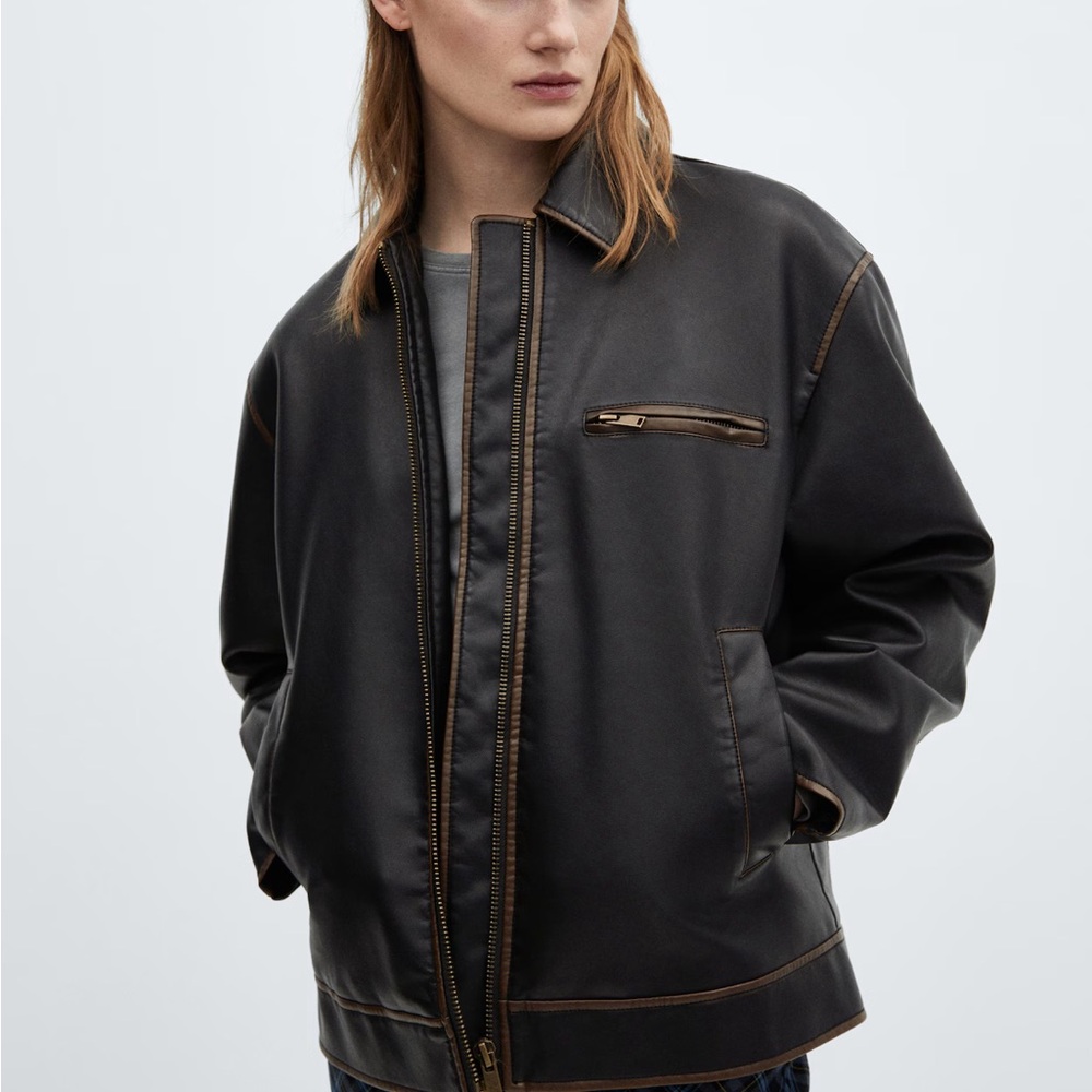 Mango Worn Leather Effect Jacket